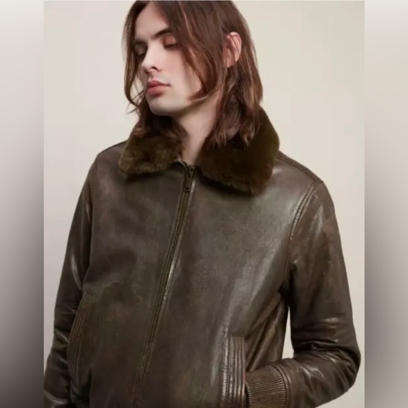 John Varvatos Tommy Bomber Removable Shearling Collar Leather. Size Lrg BNWT - Picture 6 of 16